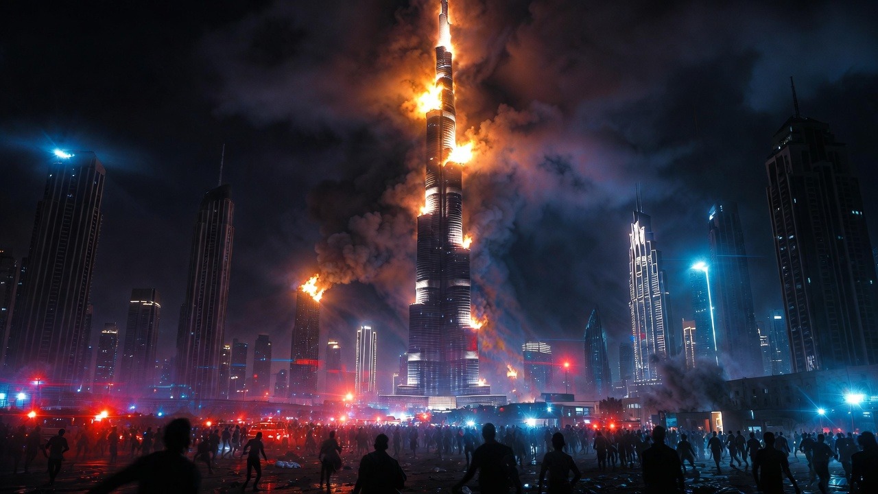 Burning Burj Khalifa in Dubai: dramatic AI videos depict the iconic skyscraper in flames, falsely tied to Iranian retaliation. Fact-checkers (e.g., Full Fact, BBC Verify) confirmed it was AI generated via SynthID watermarks. Yet, the video amassed tens of millions of views across platforms.